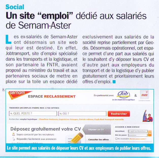 Un site "emploi" dédié aux salariés de Sernam-Aster